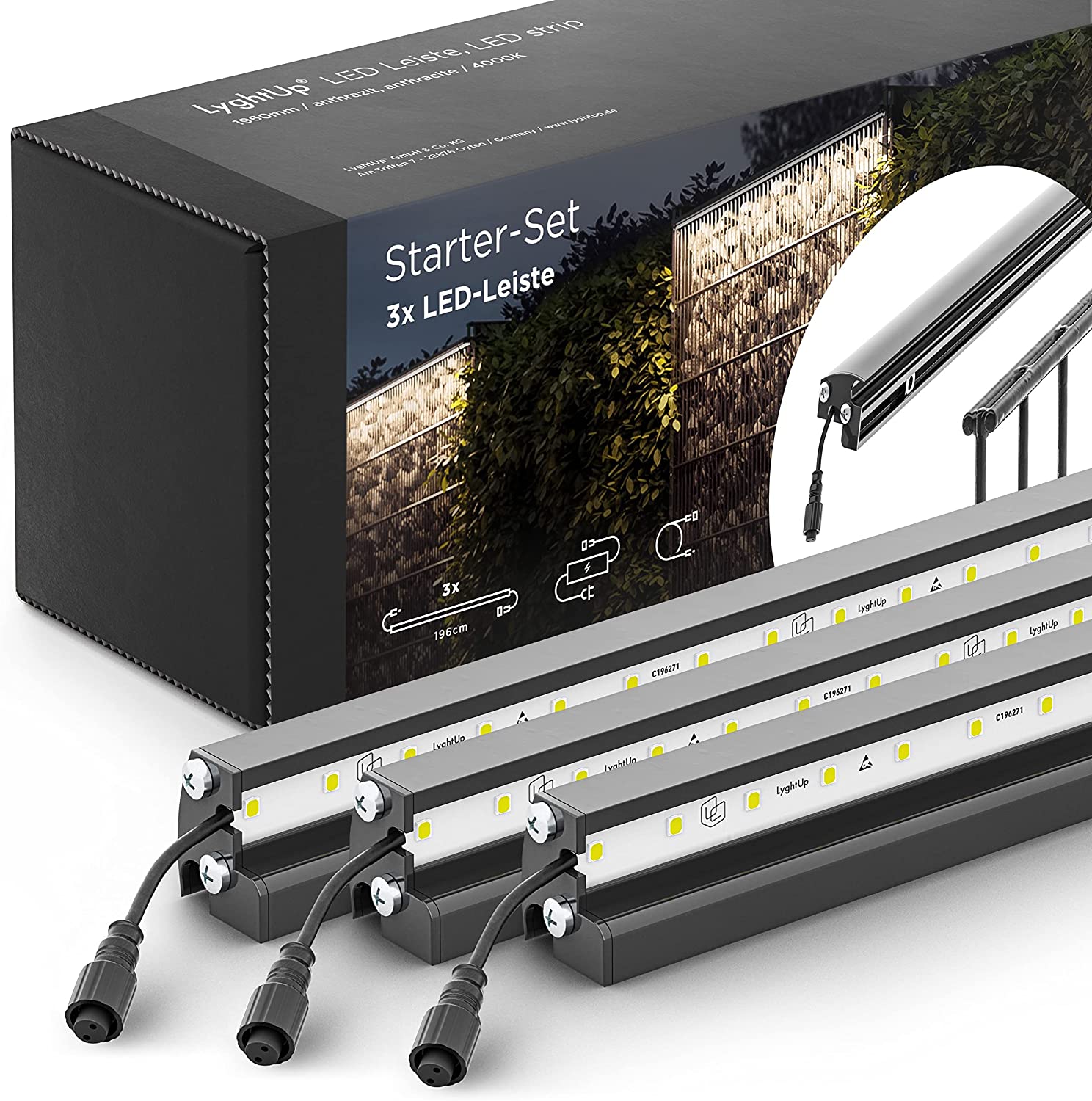3er LyghtUp® LED Starter-Set Zaunbeleuchtung